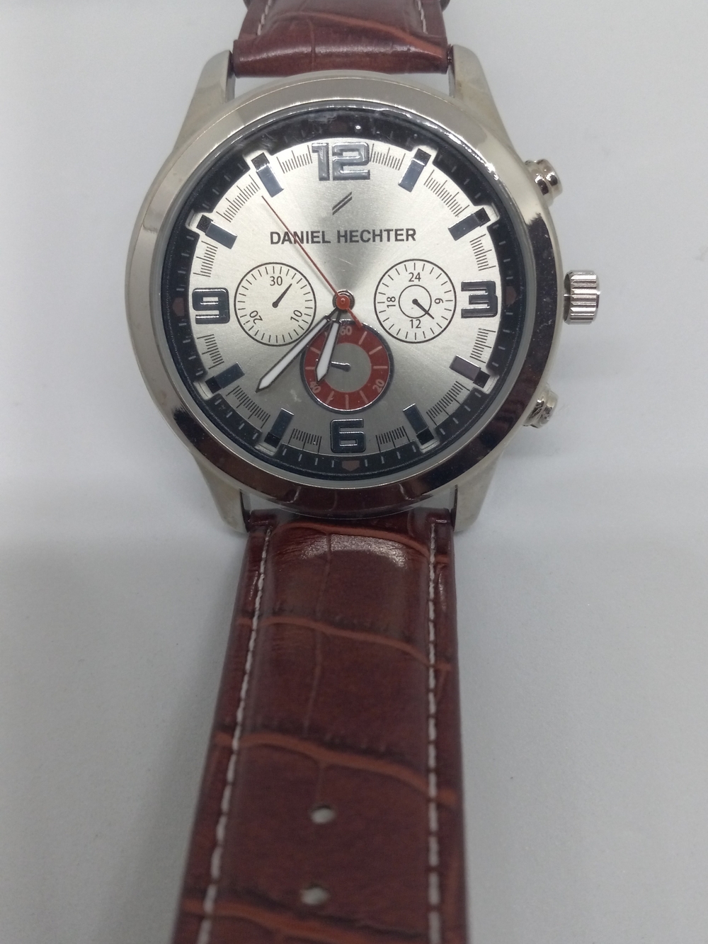Daniel Hechter Silver Case Watch with Brown Leather Strap